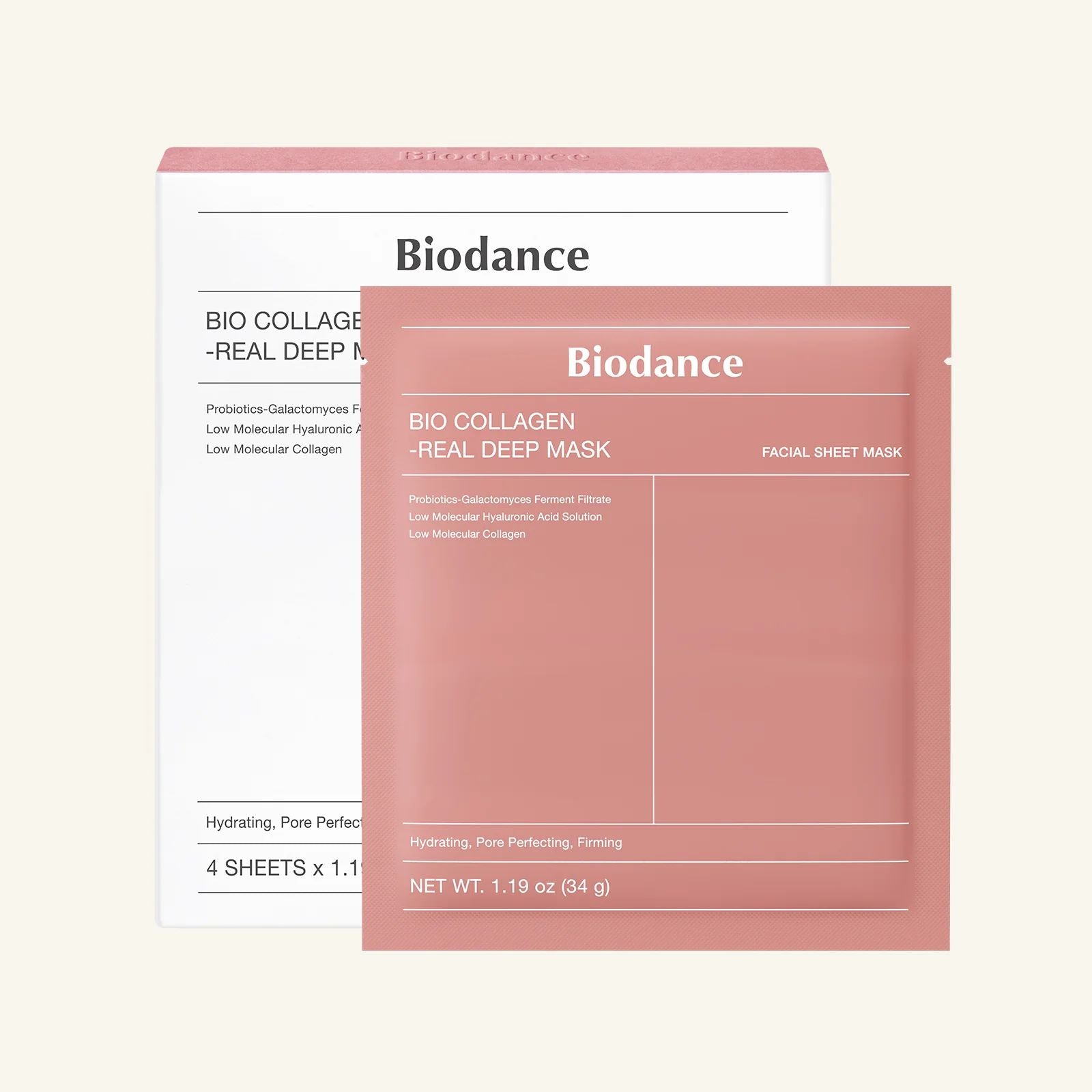 Biodance Bio Collagen Real Deep Mask – Lot de 4 masques hydrogel (34 g chacun)
